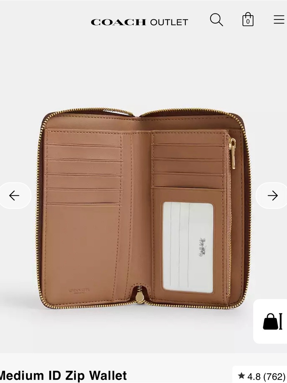 Coach Zip Around Medium ID Wallet in Brown with Gold Hardware